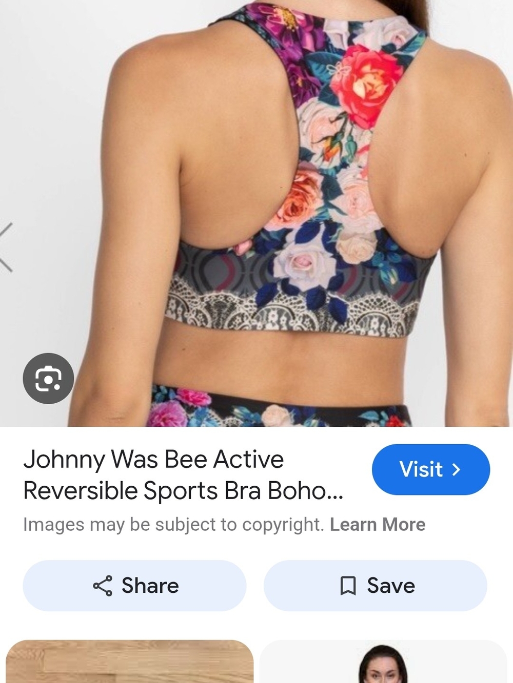 Johnny Was Reversible Black Floral Lace-Trim Racerback Sports Bra - Picture 6 of 6